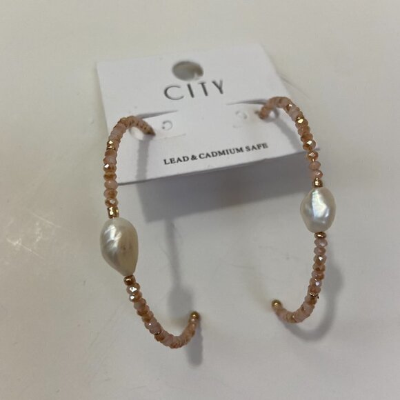 Oversized Hoop Earrings, Pink Sparkle Beads and Freshwater Pearls - Picture 7 of 9